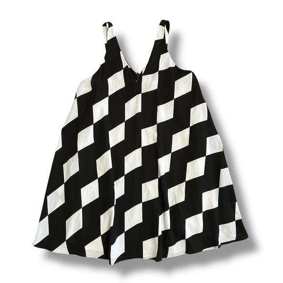 Sam Edelman Geometric Black White Diamond Check Slip Dress Women’s M Lined - Picture 1 of 9